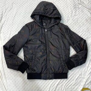 Euro Clockhouse Rose Print Womans Sz 36/S/6 Full Zip Hooded Coat/Jacket